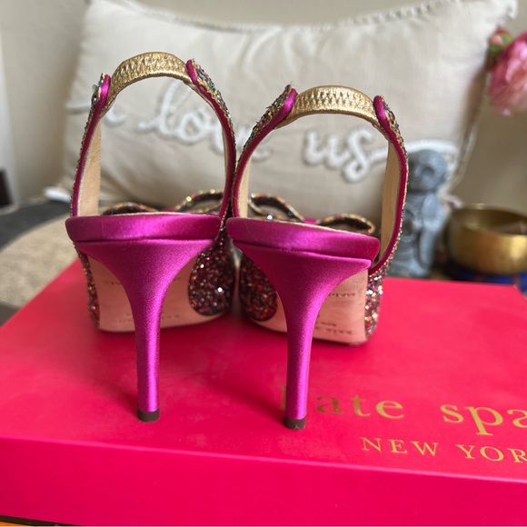 Kate Spade Charm Glitter/Sparkle Hot Pink Slingback Heels Box & Dust Bag US6 - Picture 9 of 16